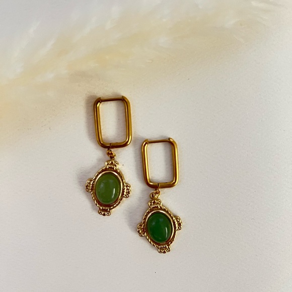 Elegant Stone Pendant Hoops - Dainty Boho Earrings - Flirty Coquette Earrings - Picture 13 of 15